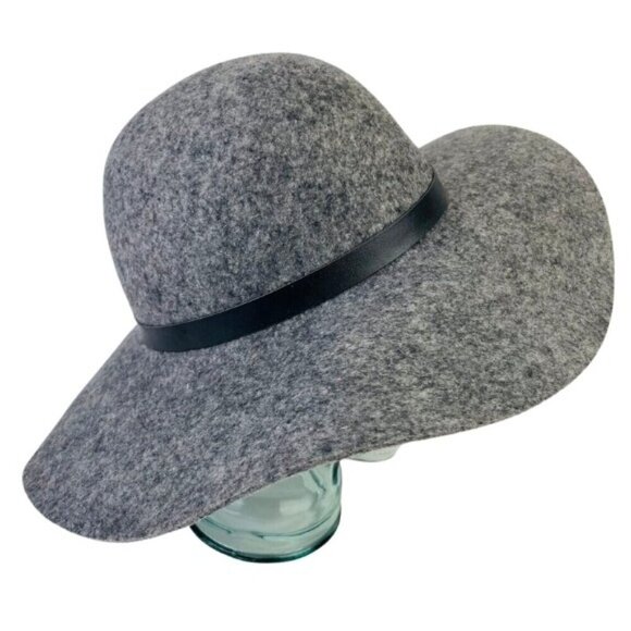 Halogen Wide Brim Felt Hat Wool Black Gray One Sized Pre Owned - Picture 1 of 5